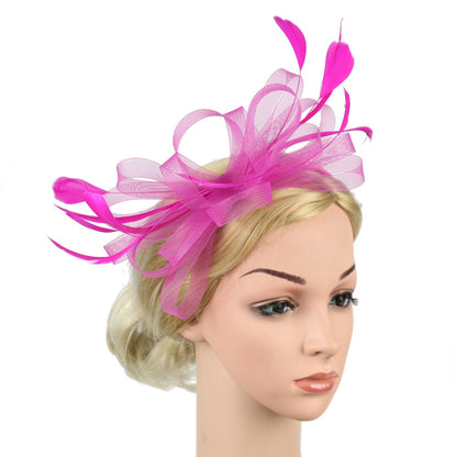 Women Chic Fascinator Hat Cocktail Wedding Party Church Headpiece Elegant Headwear Feather Hair Accessories Bride Hairpin