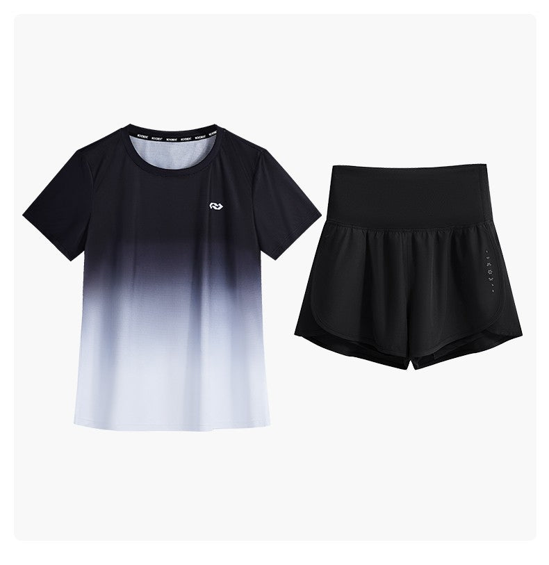 DRUR Women Running Set Quick Dry Loose Workout Outfit 2 Piece Tracksuit Summer Lightweight Gym Top Shorts Suit Badminton Apparel