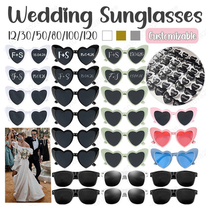 12-120Pcs Custom Wedding Sunglasses Personalised Heart Shaped Sunglasses Wedding Party Favors for Guest Date Initials Custom