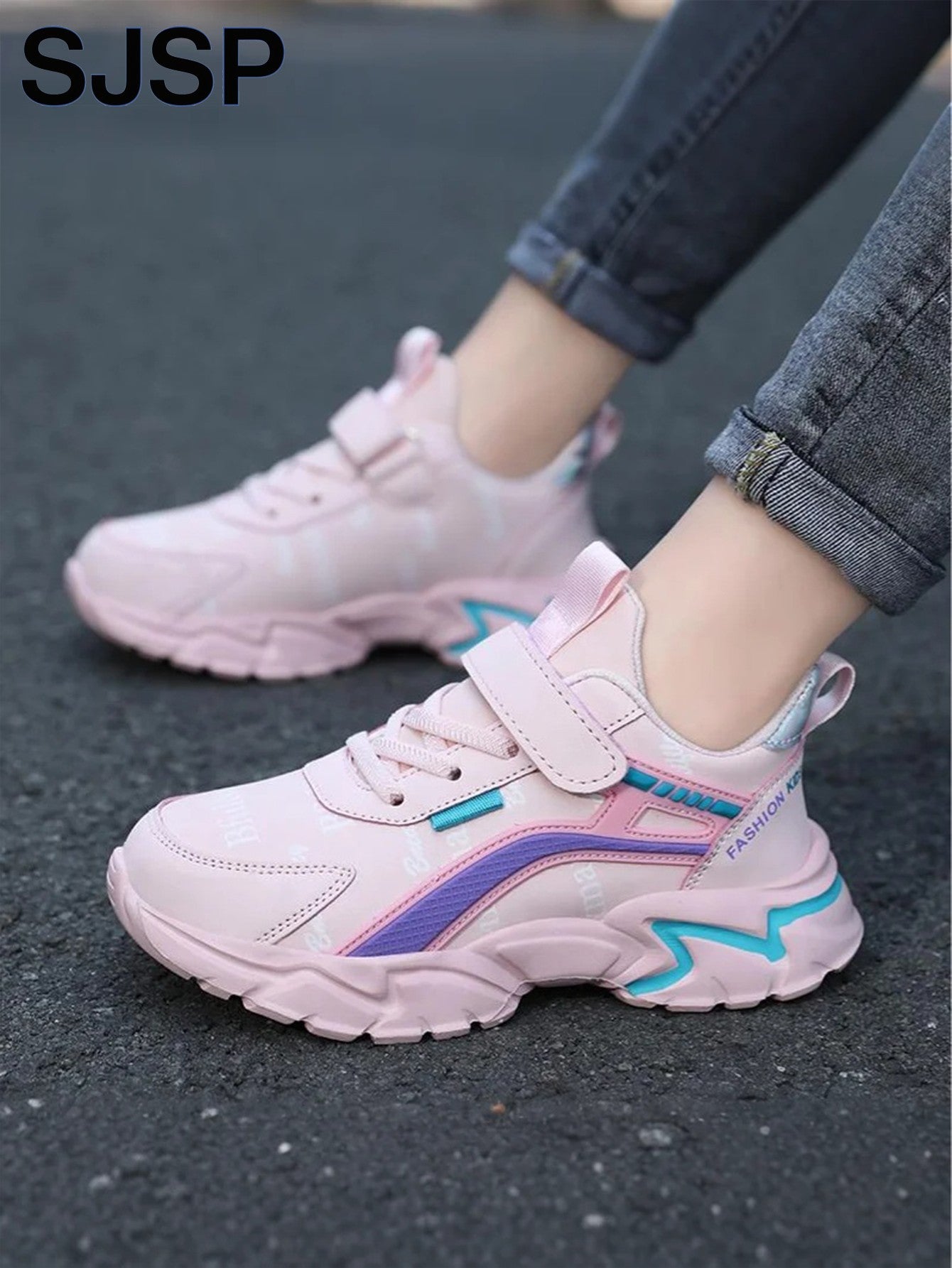 Children's Casual Pink Girls' Leather Shoes, Fashionable Lightweight Running Shoes for Teenagers Aged 7-15, Student Kids' Sports Shoes for Girls