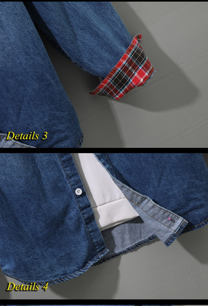 Denim Shirt Men Cotton Jeans Shirt Fashion Autumn Slim Long Sleeve Cowboy Shirt Stylish Wash Slim Tops Asian Size 4XL