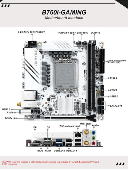 JGINYUE Placa-mãe B760i LGA 1700 Suporte Intel Core 12ª 13ª DDR4 3200mhz RAM Última mini itx B760i-GAMING