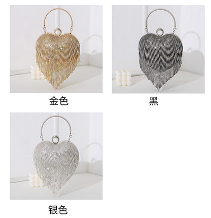 Rhinestone Evening Bag Heart Pattern Silver Handbag Womens Diamond Tassel Banquet Clutch And Purse Wedding Bridal Prom Wallets