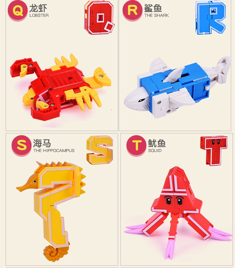 26 GUDI Inglês Carta Alfabeto Transformação Robô Dinossauro Deformação Animal Figura de Ação Aprenda A-Z Conjunto de Brinquedos