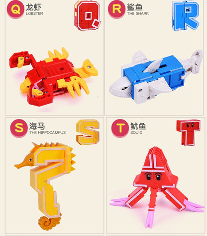 26 GUDI Inglês Carta Alfabeto Transformação Robô Dinossauro Deformação Animal Figura de Ação Aprenda A-Z Conjunto de Brinquedos