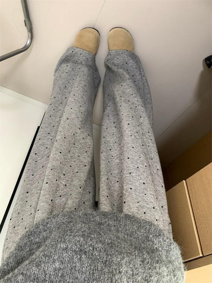 Grey Polka Dot Wide Leg Casual Pants Women's 2025 Autumn Winter New Loose High Waist Slimming Long Straight Leg Trousers Soft