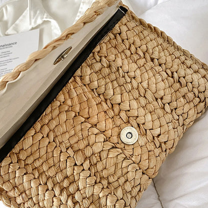 Yogodlns Corn Husk Weave Dinner Clutch Bag Women's Fashion Simple Straw Large Purse Woman Summer Casual Vacation Ladies Wallet