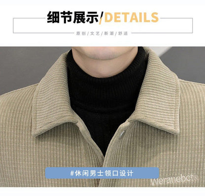 Men's Fleece-Lined Thickened Warm Casual Jacket New Turn-Down Collar Trendy Short Wool Coat Woolen Overcoat