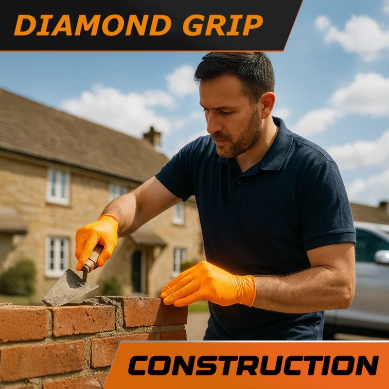 50 UNIDADES Luvas de Nitrilo Laranja Descartáveis Resistentes de 8Mil com Textura de Diamante Elevada para Construção, Indústria, Mecânica Automotiva
