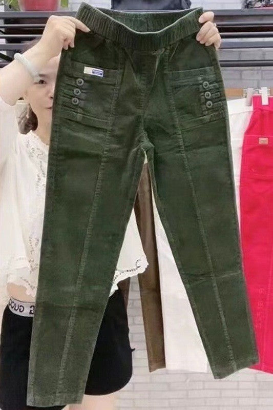 Women Warm Spring Winter Button Pockets Ruffles Vintage Big Large Plus Sizes Casual Party Fashion Loose Pant