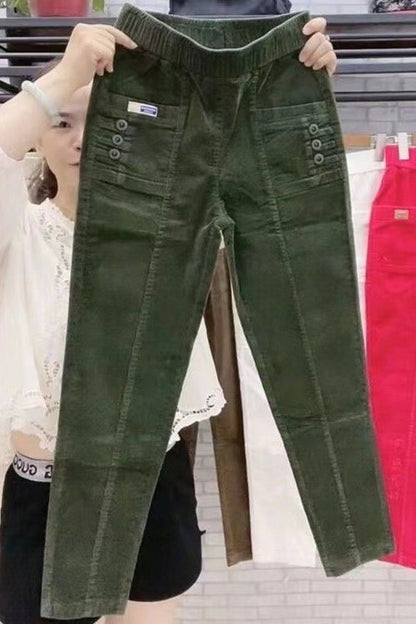 Women Warm Spring Winter Button Pockets Ruffles Vintage Big Large Plus Sizes Casual Party Fashion Loose Pant