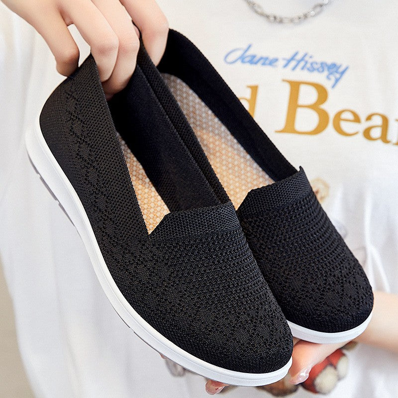 Spring Summer Breathable Knitted Flats for Women 2025 Comfortable Slip On Mom Shoes Woman Slip On Non Slip Casual Sneaker Female