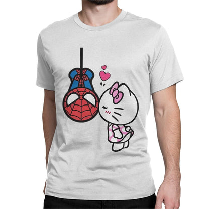 Men Women's Hello Kitty Love Spiderman Cartoon T Shirts Pure Cotton Clothes Vintage Short Sleeve Tees 4XL 5XL 6XL T-Shirts
