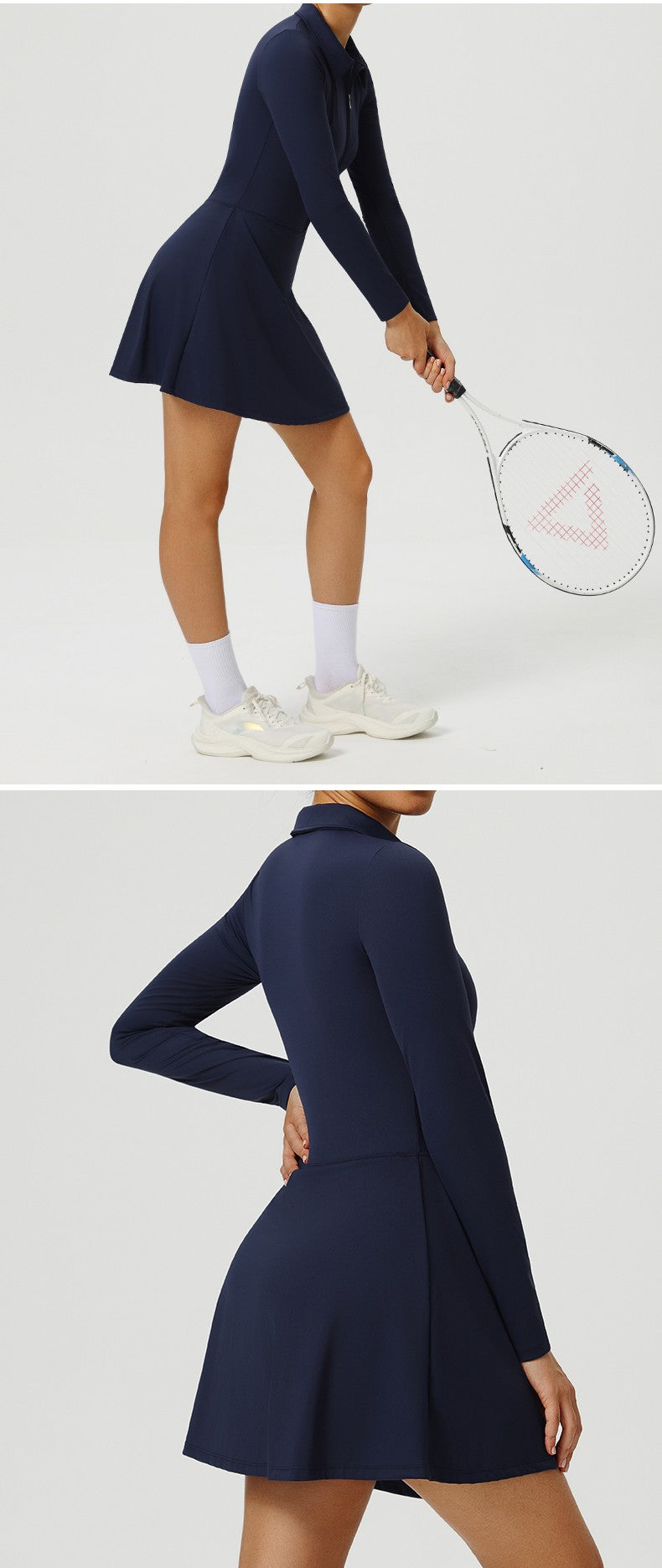 Yoga Long Sleeved Dress Women's Long Sleeved Zipper Skirt Breathable Gym Outdoor Running Yoga Tennis Skirt Quick-Dry Tracksuits.