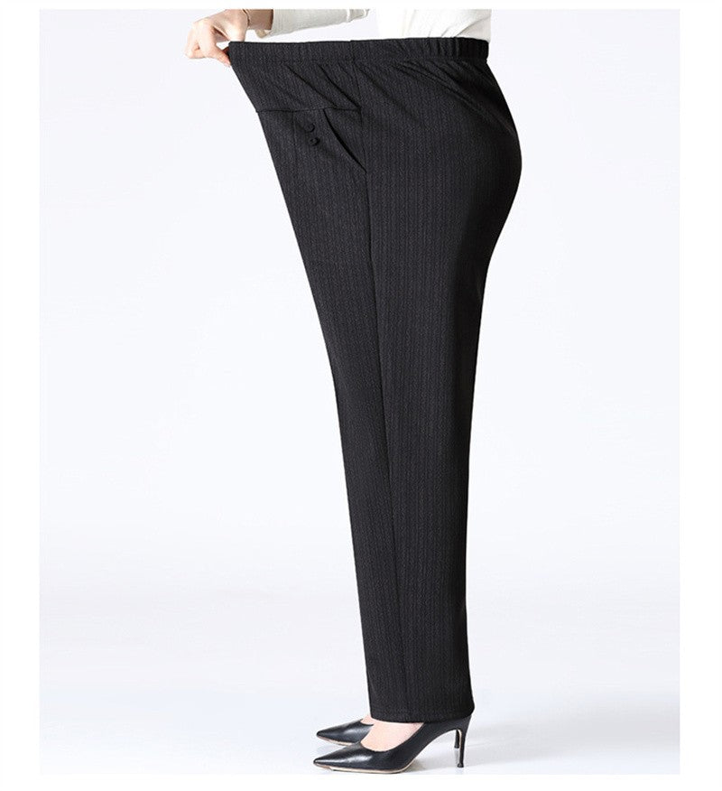 6XL 7XL 8XL Middle-aged Elderly Women's Trousers Spring Autumn Elastic High Waist Straight Pants Mother Winter Warm Fleece Pants