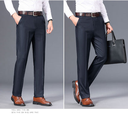 Top Quality 100% Cotton New Brand Casual Fashion Business Straight Long Dress Pants High Waist Trousers Men's Clothing