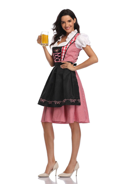 Adult Women Oktoberfest Dirndl Carnival Party Traditional German Bavaria Beer Girl Dress Maid Costume Dress+Apron Outfit