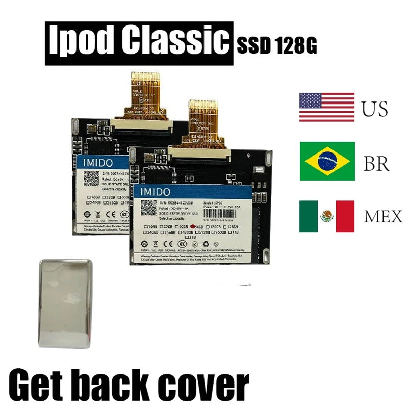 Kit de atualização para Ipod Classic SSD 128gb Peças incluídas 5ª 6ª 7ª geração Tampa traseira/Kit de ferramentas de instalação Ótimo para Ipod Video/Classic