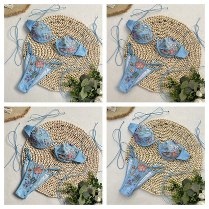 DEBAIOR 2025 Women Bikini Set Floral Embroidery Lingerie Set Women Sheer 2-Piece Boho Bra + Panty Underwear Set Intimates
