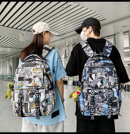 Mochila Anime Masculina e Feminina de Grande Capacidade One Piece Luffy Graffiti Estampada para Alunos do Ensino Médio