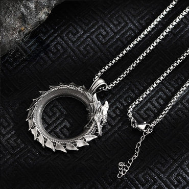 Simple Retro Circle Dragon Pendant Necklace Motorcycle Party Punk Articulated Snake Snake Necklace Party Men Women Gift Jewelry