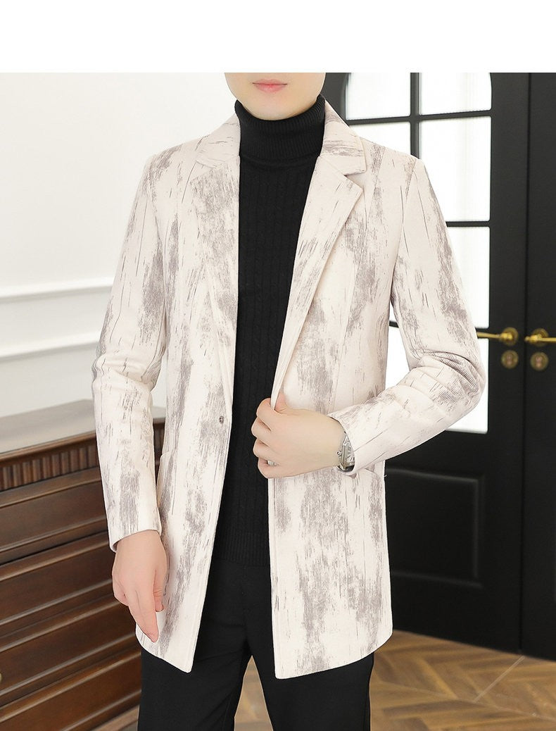 Men's woolen overcoat, mid-length, regular Korean style fashionable and trendy woolen coat jacket for autumn and winter