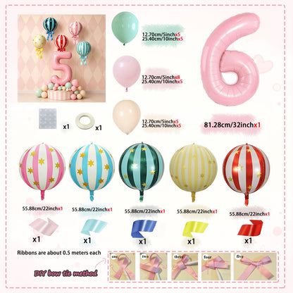 Pink 32 inch Digital 4D Striped Star Foil balloon Set, Ribbon Suitable for Birthday Parties, Showers, Anniversaries, Christmas