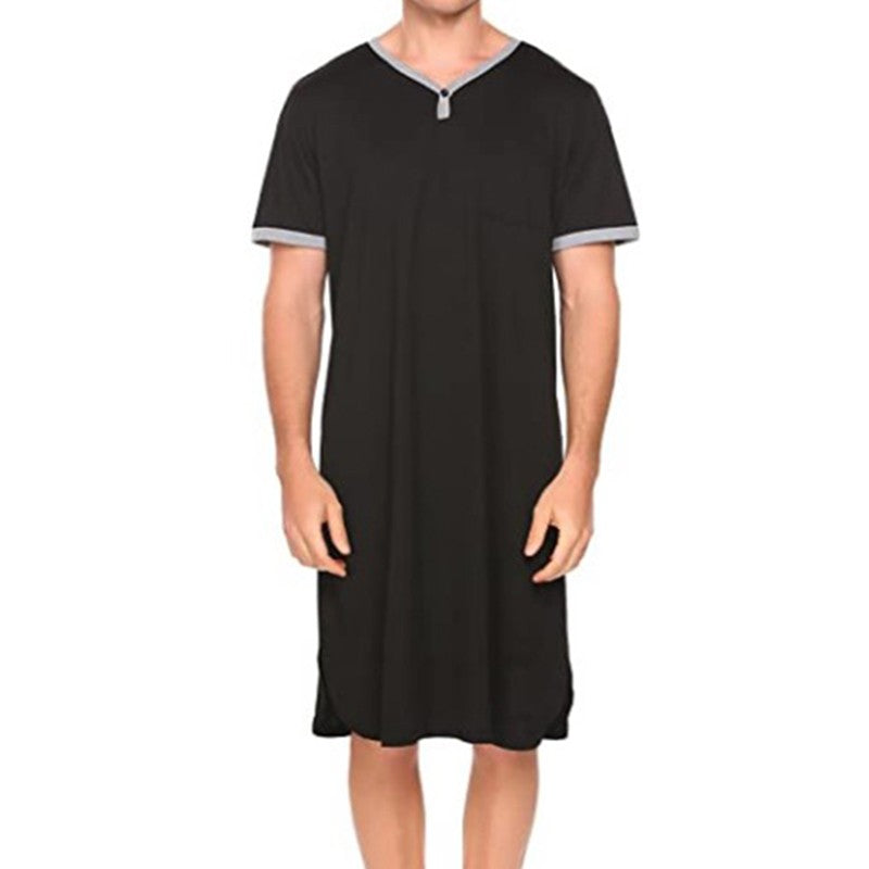 Men's Short Sleeve Thin Lengthened Leisure Pajamas Loose Skin Friendly Cotton Robes Homewear Bathrobes Vintage Nightgown M-3XL