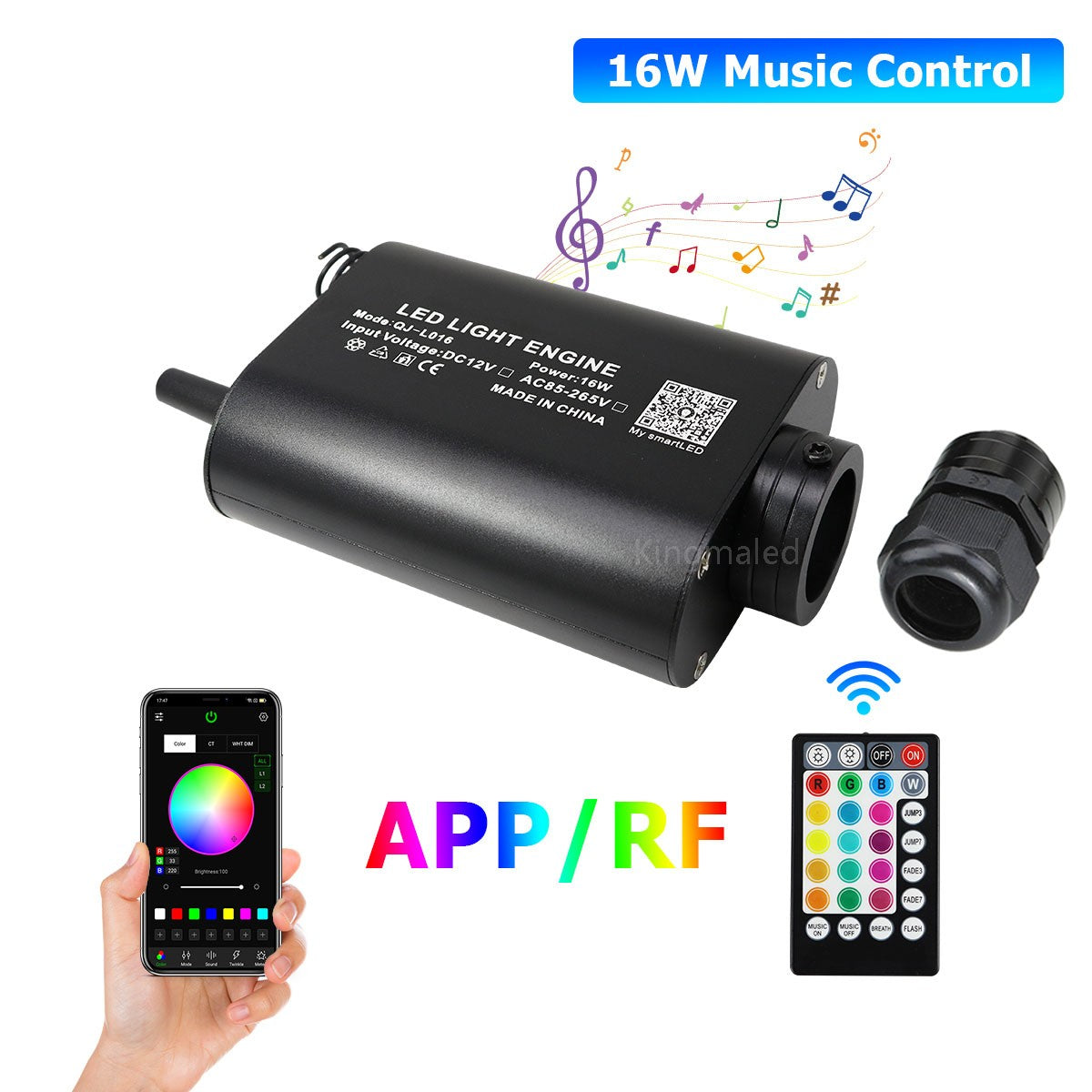 16W RGBW Fiber Optic Star Ceiling Light Kit Sound Activated APP Starry Sky Fiber Optic Light for Car roof Stars home decorating
