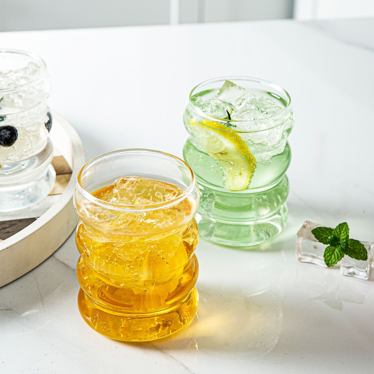 1-4PCS Creative Glass Cup Heat-resistant Tumbler Drinkware Tea Juice Milk Coffee Mug Home Water Glasses Ripple Mug 350ml