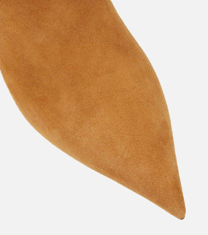 Women's New Pointed Pleated High-heeled Knee High Boots, Autumn and Winter Suede Thigh Boots, Women's Plus Size Stacking Boots