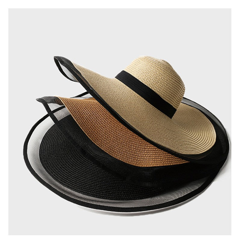 Chapéu de Sol Feminino, Aba Grande, Ondas, Boné de Praia, Chapéu Feminino, Viseiras de Sol de Aba Grande, Boné Panamá com Proteção UV, Chapéu Dobrável de Palha, Protetor Solar Vintage