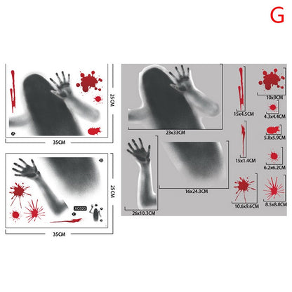 ?G?Halloween Stickers Horror Blood Hand Print Door Stickers Window Bathroom Shadow Glass Female Ghost Wall Decal Halloween Decor
