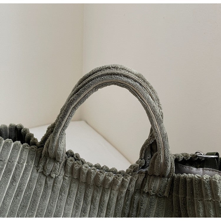 Large Capacity Striped Velvet Handbag Shoulder Bag for Woman Handbags Crossbody Bags, Versatile Letter Corduroy Women's Tote Bag