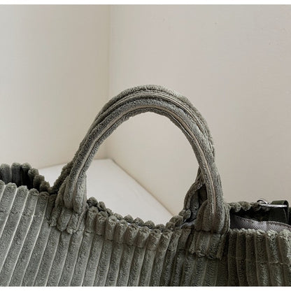 Large Capacity Striped Velvet Handbag Shoulder Bag for Woman Handbags Crossbody Bags, Versatile Letter Corduroy Women's Tote Bag