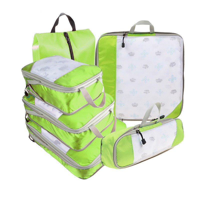 6PCS Travel Compressed Packing Cubes Storage Organizer Set With Shoe Bag Mesh Visual Luggage Portable Lightweight Suitcase Bag