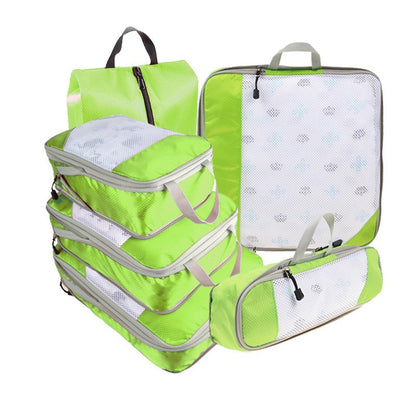 6PCS Travel Compressed Packing Cubes Storage Organizer Set With Shoe Bag Mesh Visual Luggage Portable Lightweight Suitcase Bag