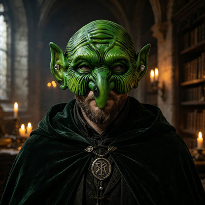 Halloween Half Face Cosplay Mask Soft Skin-Friendly Silicone Vintage Green Party Mask for Medieval Fantasy Costume Prop