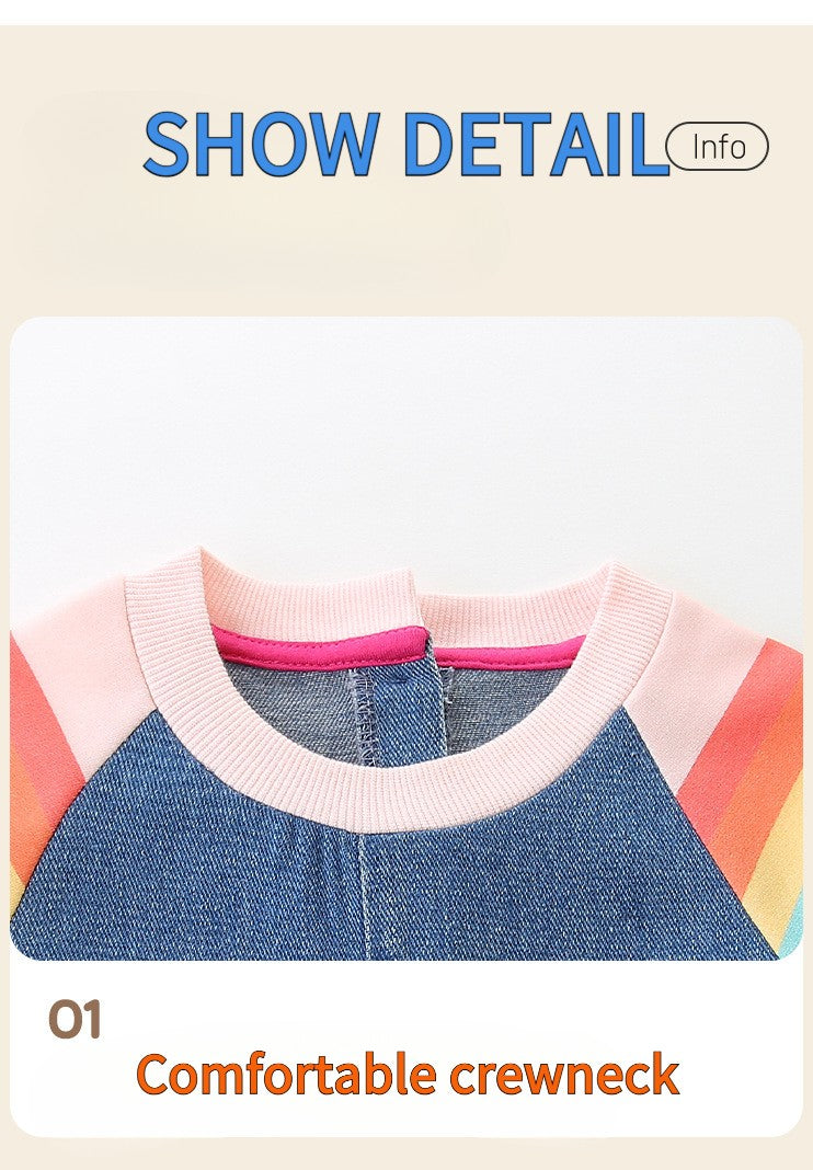 New Girls' Dress  Round Neck Children's Princess Dress Denim Fabric Toddler Kids Clothing 4-8Y