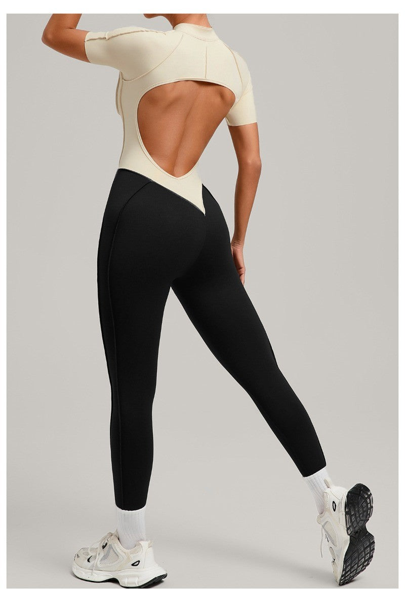 Women's New Yoga Jumpsuits with Contrasting Splicing Beauty Back Slim Fit One-piece Workout Gym Outdoor Sports Fitness Bodysuits