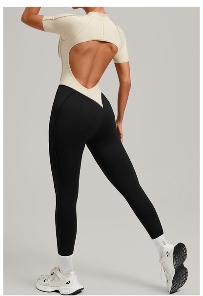 Women's New Yoga Jumpsuits with Contrasting Splicing Beauty Back Slim Fit One-piece Workout Gym Outdoor Sports Fitness Bodysuits