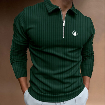 Spring Autumn Men Long Sleeve Zipper Polo Shirt , Men Casual Golf Stripe Polo Shirt .