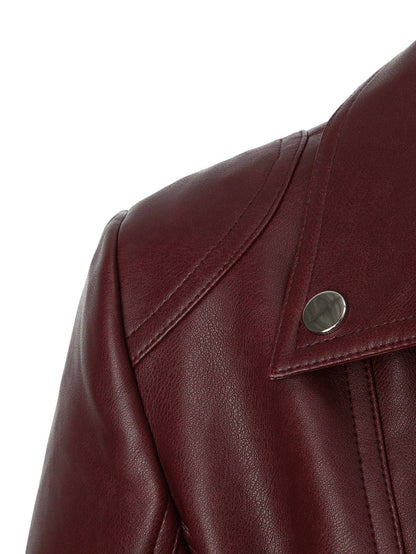 ? Biker Style Pu Leather Jacket for Women - Vegan Faux Motorcycle Jacket with Zipper & Buttons (Black/White/Red/Green)