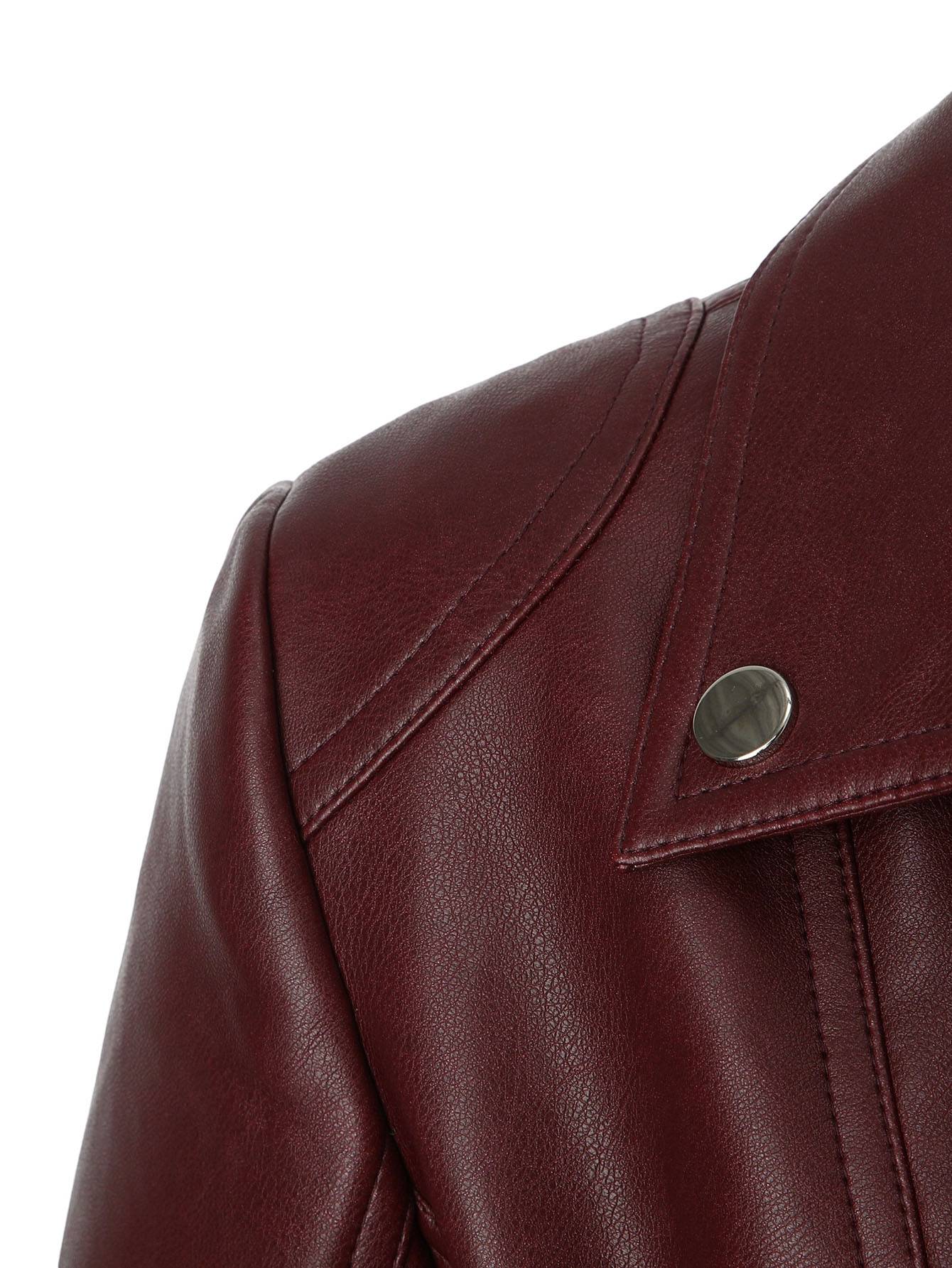 ? Biker Style Pu Leather Jacket for Women - Vegan Faux Motorcycle Jacket with Zipper & Buttons (Black/White/Red/Green)