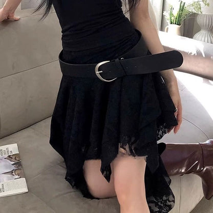 French Style Layered Lace Midi Skirt with Asymmetric Hem White Elegant Semi Formal Women Skirt Unique Design