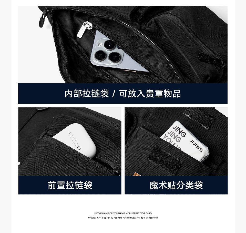 LEE Original Black Fashion Fanny Pack Women Men Korea Style Waterproof Nylon Crossbody Chest Bag Sport Phone Shoulder Waist Bag