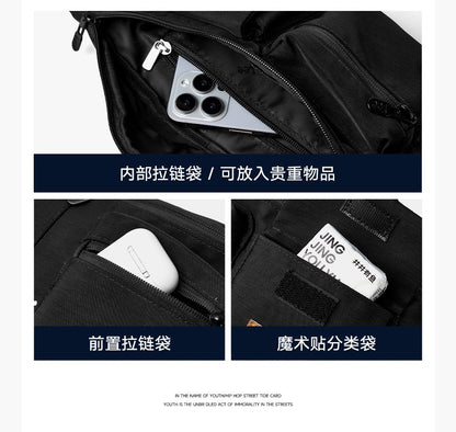 LEE Original Black Fashion Fanny Pack Women Men Korea Style Waterproof Nylon Crossbody Chest Bag Sport Phone Shoulder Waist Bag