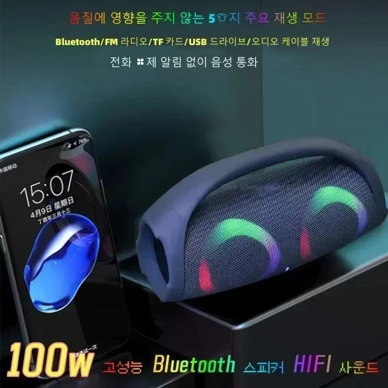 Caixa de Som Portátil Impermeável 100W de Alta Potência Bluetooth Luz RGB Colorida Subwoofer Sem Fio 360 Estéreo Surround TWS FM