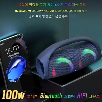 Caixa de Som Portátil Impermeável 100W de Alta Potência Bluetooth Luz RGB Colorida Subwoofer Sem Fio 360 Estéreo Surround TWS FM