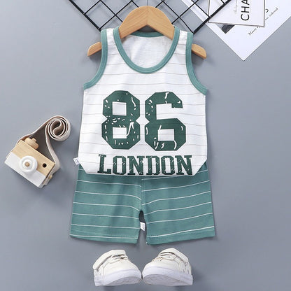 Vest+Shorts 2-Piece Clothing Set Cartoon Lion Pajamas Summer Kids Baby Boys Girls Cotton Casual Tracksuit Clothes Suit 1-6 Years
